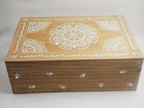 24cm Boho Style Wooden Trinket Box With, Wooden Trinket Box Australia